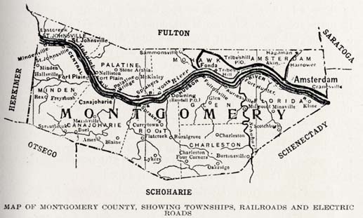 Map of Montgomery County, Showing Townships, Railroads and Electric Roads